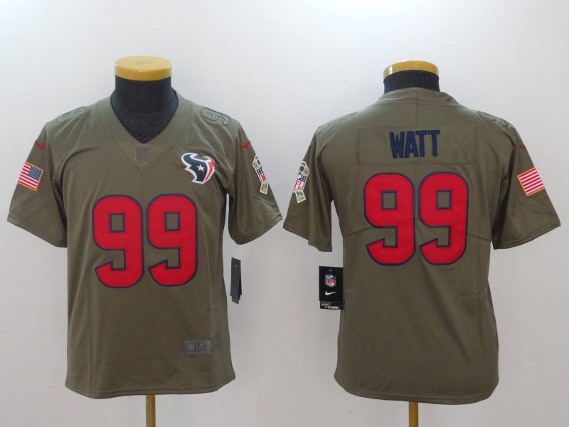Youth Houston Texans #99 Watt Nike Olive Salute To Service Limited Nike NFL Jerseys